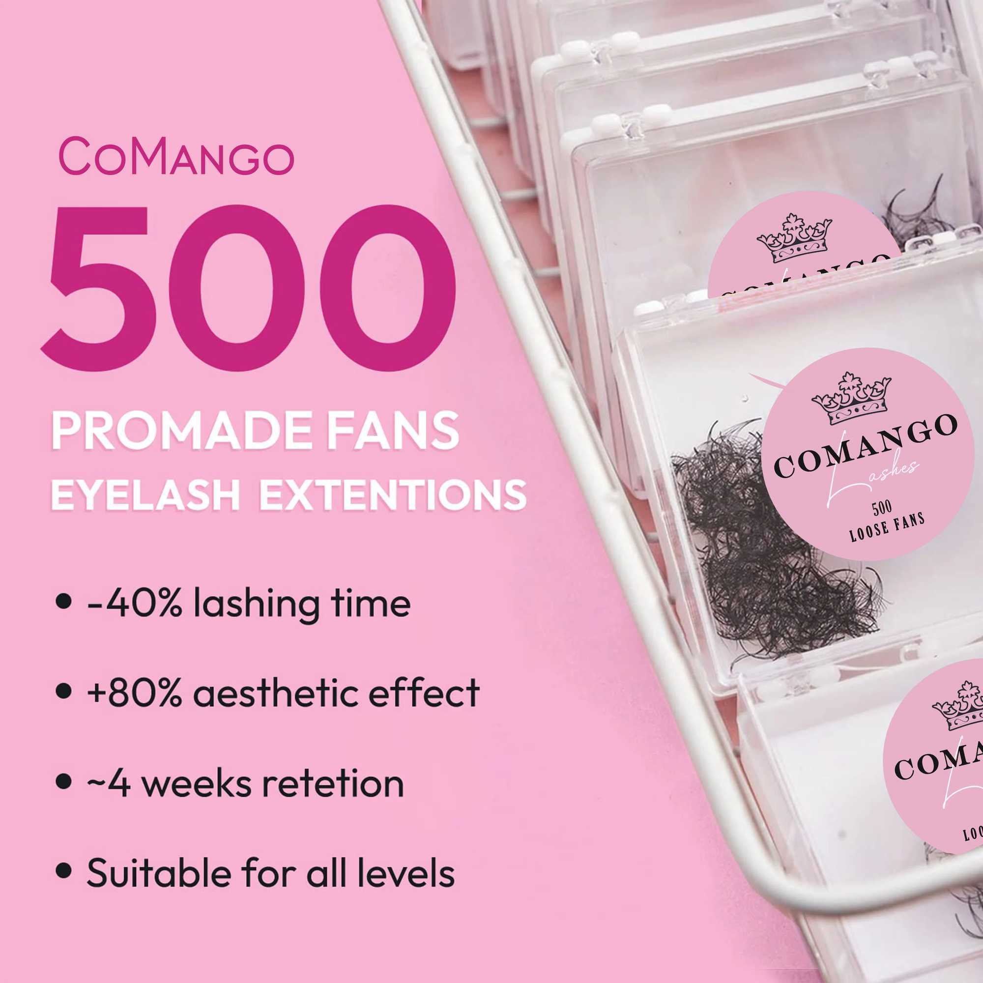 CoMango 500Fans Promade Fans Eyelash Extension Batch 3D 6D 10D 12D 11D 16D Point Drying 0.05/0.07 C/D Curling Pre made Volume FansW241024