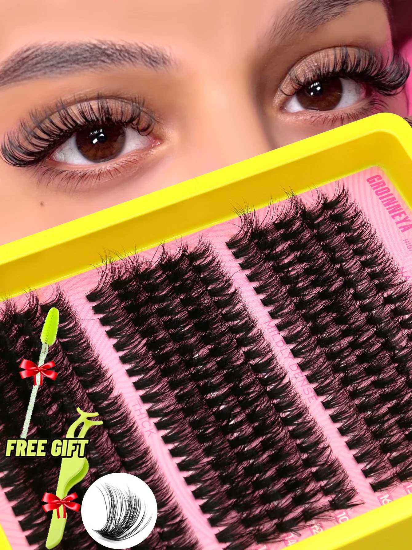 Groinneya eyelash cluster 5D fluffy thick eyelash cluster D curly Wispy personal eyelash blend eyelash extension eyelash makeupW241024