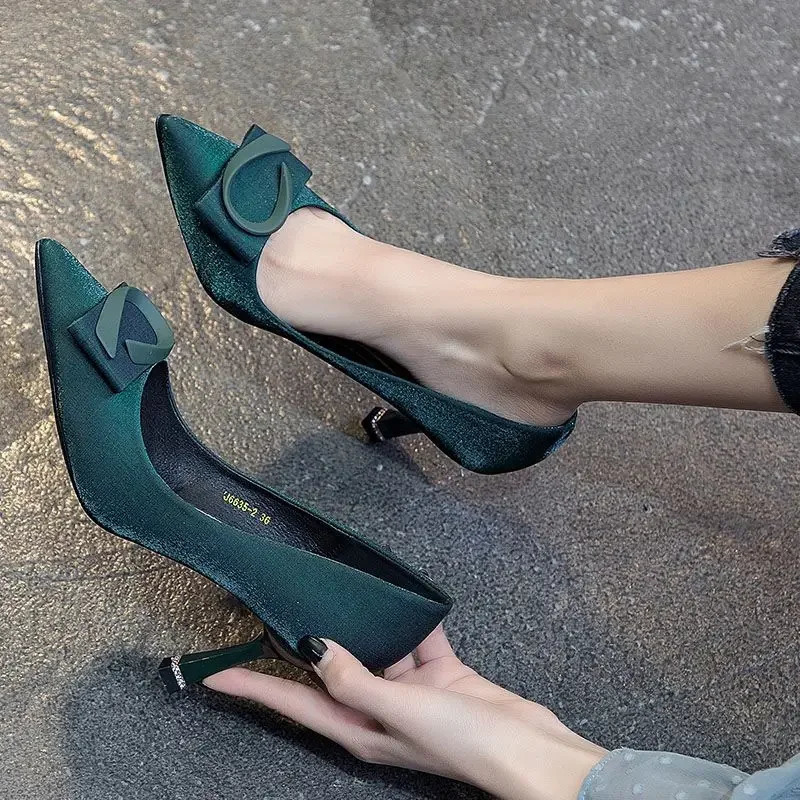 Pumps Evening Dress Green Womens High Heels Toe Upper Suitable for Womens Parties High Heels Thin Anti Slip E L Style Spring Youth 241024