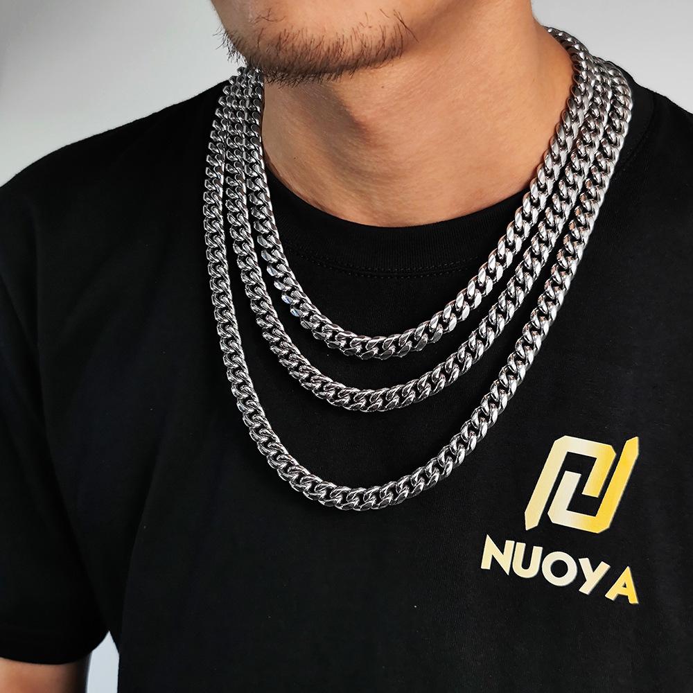 10mm 12mm Stainless Steel Men's Bracelet Chunky Necklace Gold Plated Miami Cuban k Chain for Men