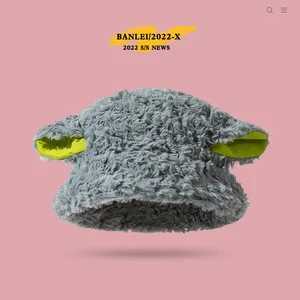 Girls Women Y2K Bucket Hat Cute Lambs Sheep Ear Wool Plush Panama Femae Faux Fur Soft Fisherman CapX241025