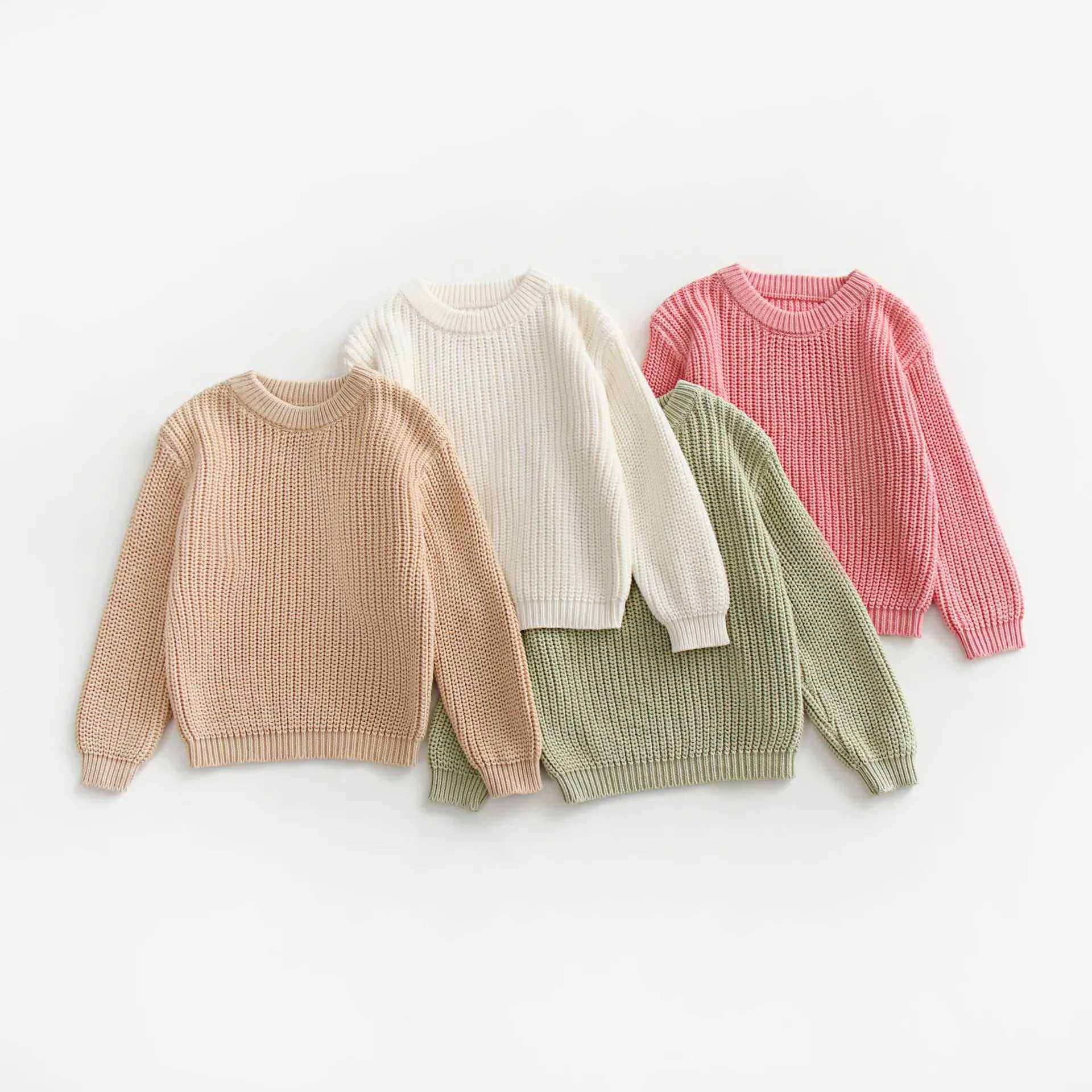 Autumn and Winter Childrens Loose Knitted Sweater for Girls Casual Solid Color Round Neck Thick Zipper Bottom Childrens Top W241025