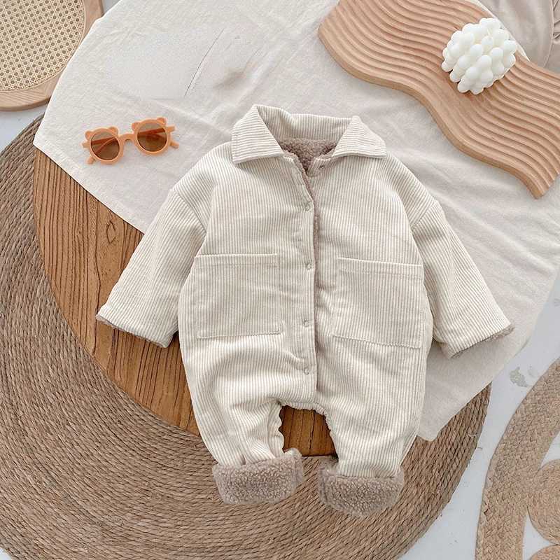 Baby Rompers Corduroy Jumpsuits Fur Lining Girls Clothes Fleece OuterwearXJ241025