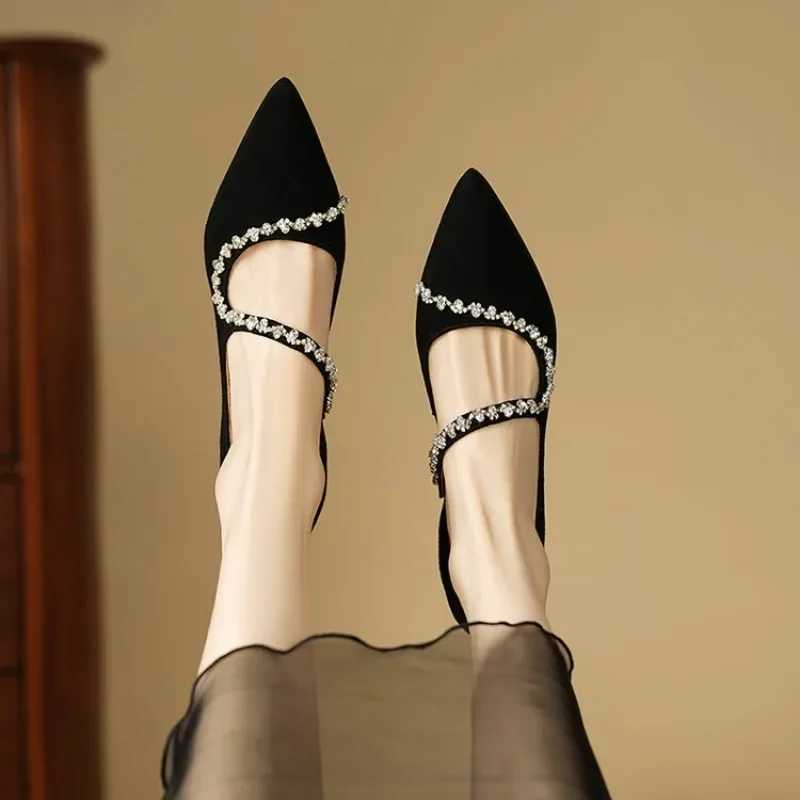 High Quality Sexy Pointed Toe Black Suede High Heels Autumn New Luxury Rhine Womens Pump Elegant Shallow Mouth Girls Date Shoes T241024