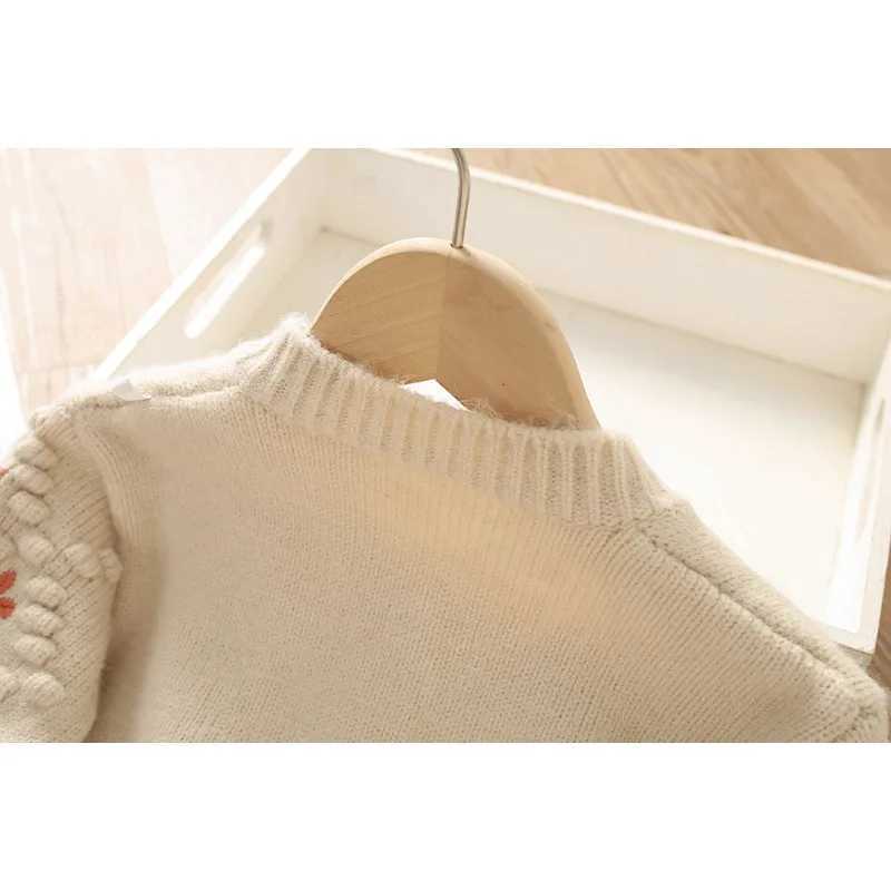 Girls autumn clothing sweet flower childrens sweaters embroidered knitted cardigans warm childrens jackets Korean baby clothing W241025