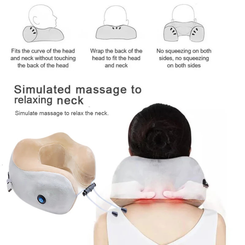 Electric Vibration Neck Massage Pillow Ushaped Suitable for Travel and Driving Rechargeable Support Frame 241024