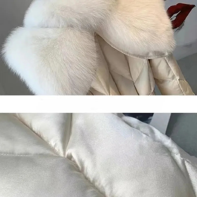 Winter Jacket Womens Fashion Down Coat Fox Fur Collar White Duck Female Long Thicken Warm Parkas 241021