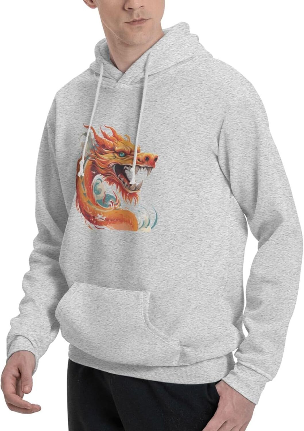 Hoodie for Mens Womens Funny Cartoon Chinese Dragon Print Hoodie for Women Men AnimalsHoodies Sweatshirt Clothing Graphic Leisure warmth