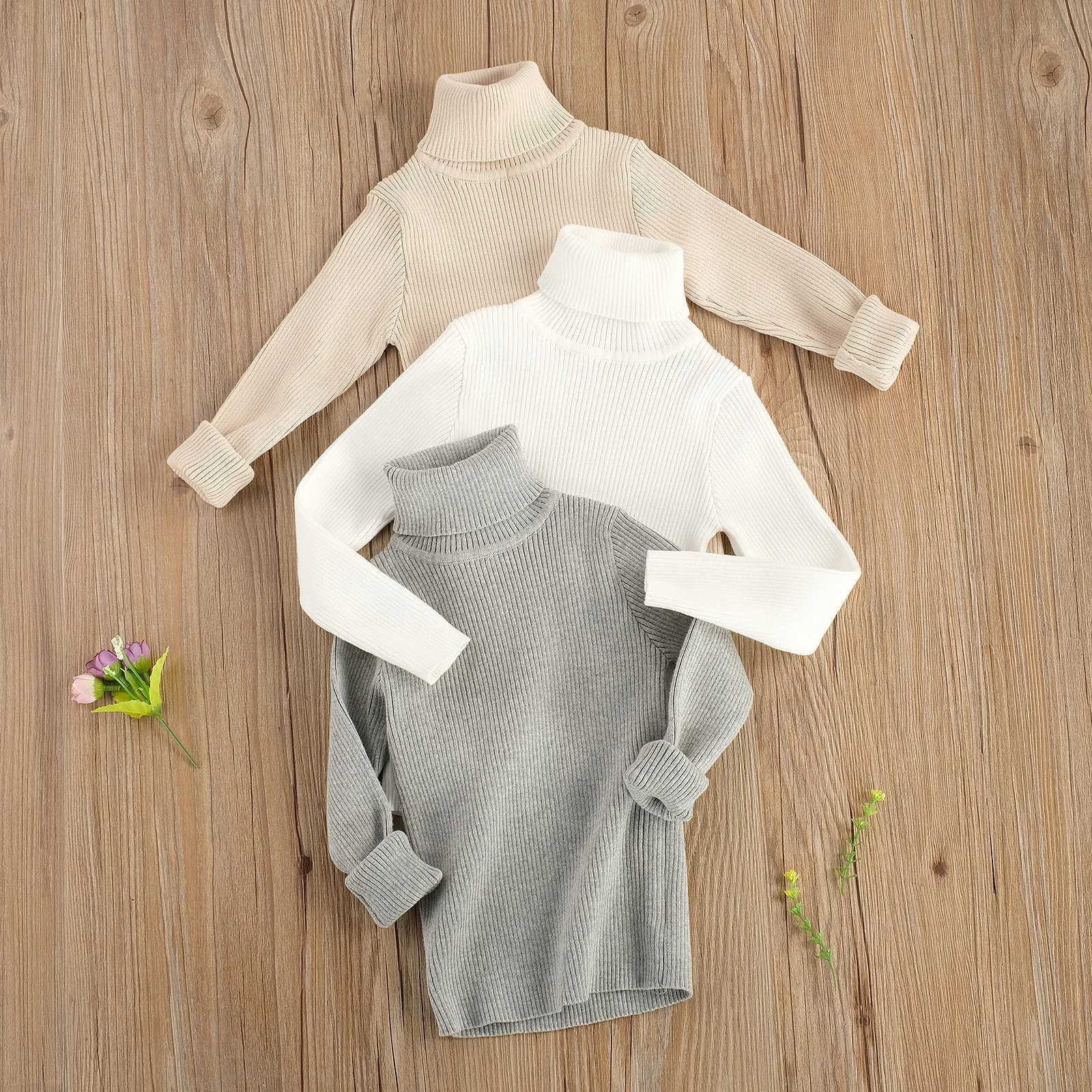 Long sleeved sweater for little boys and girls solid color high neck with floral pattern winter warm top for children aged 1-6 W241025