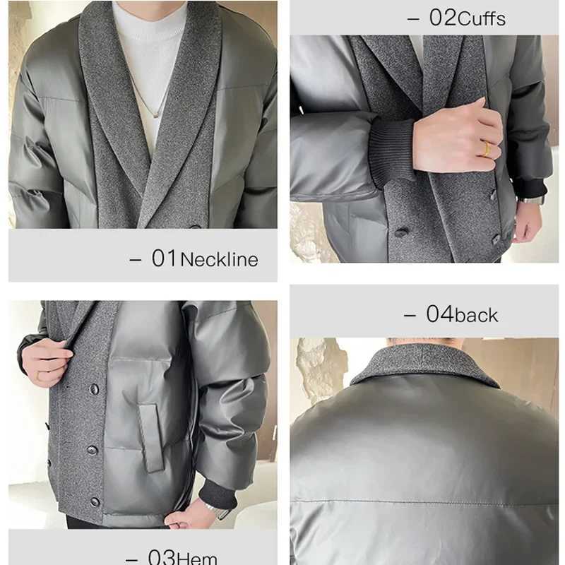 Mens winter wool splicing cotton pad business casual thick warm jacket Korean streetwear fashion Parkas jacket W241024