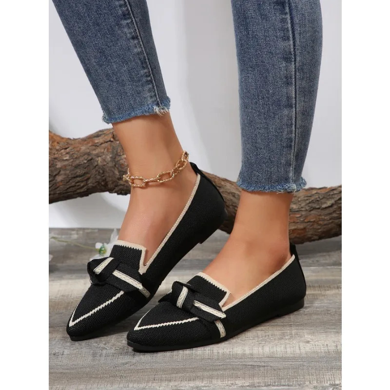 womens knitted slider breathable solid color walking shoes casual toe walking sports shoes 241024