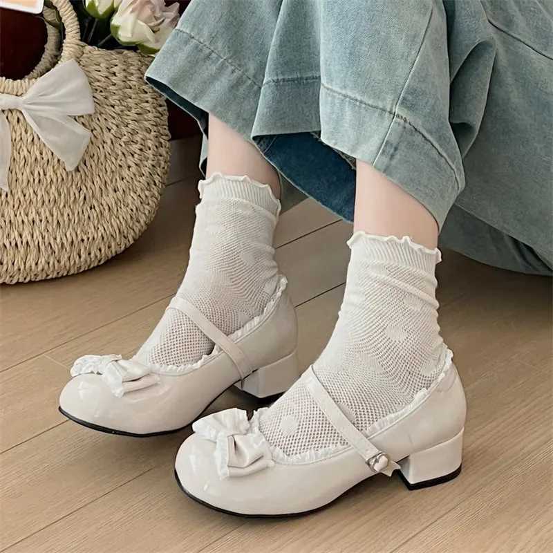 High Quality Cute ballet shoes for women sweet bow Lolita shoes round toe thick high heels Mary Jane shoes elegant light sandals for women T241024
