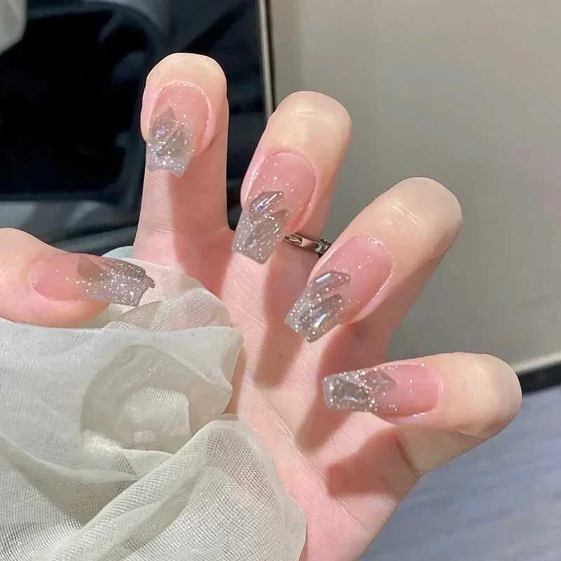 24pcs French Fake Nails Mid Length Version Press Stick On False with Designs Full Cover Artificial Pink Wearable Clear Jelly GelXJ241025