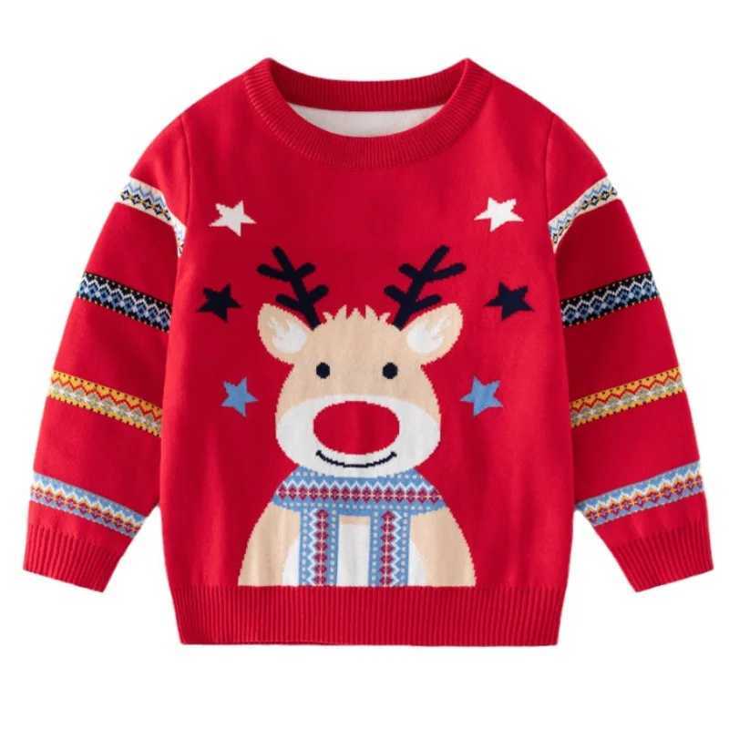 Autumn and winter new deer Christmas stripe print color stripe long sleeved knitted warm Versatile sweater W241025