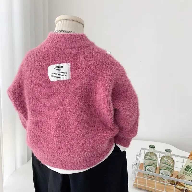 Childrens clothing sweater 2024 new Korean autumn and winter pink loose and classic knitted sweater W241025