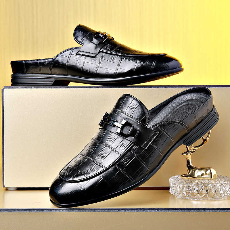 Men Dress Shoes New Mens Shoes With Leather Shoes Business Formal Small Leather Shoes Mens Embossed Bean Shoes Mens Business Half Slippers 241009