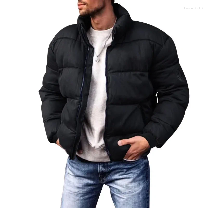Men's Down Winter Cotton Jacket With Stand Up Collar And Casual Jacketsthick Zipper Coat Parkas