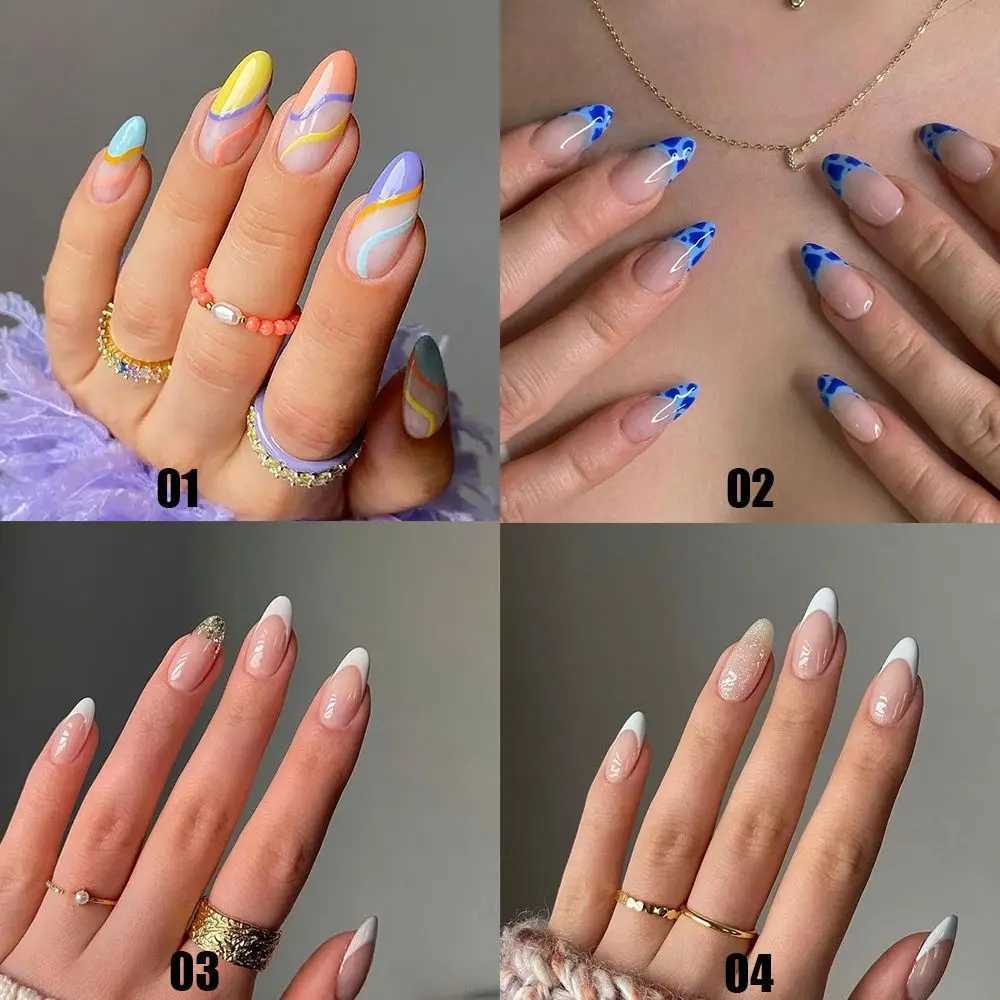 24pcs/Box Press On Nails Artificial Manicure Tool Nail Tips Wearable Almond False Nails French Fake NailsXJ241025