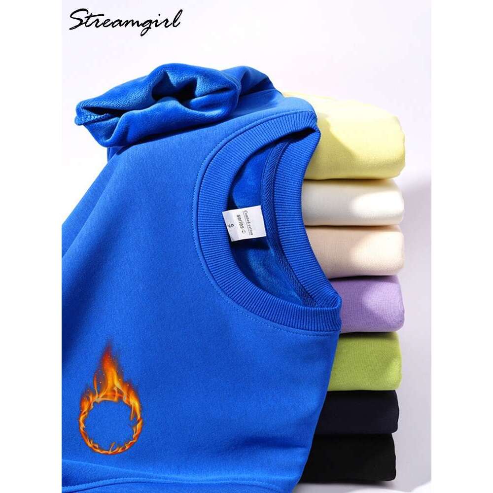 Streamgirl Thick Warm Fleece Oversize Winter Veet Pullovers Classic Basic Purple Sweatshirts For Women Loose