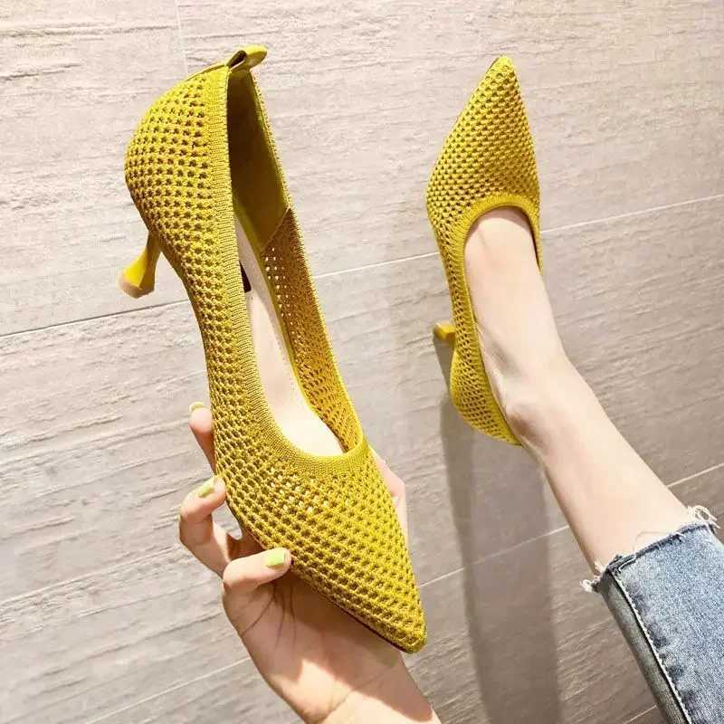 High Quality Womens Pump Summer Comfortable Mesh Breathable Womens Shoes Triangle High Heels Party Stills Sexy Single High Heels Style T241024