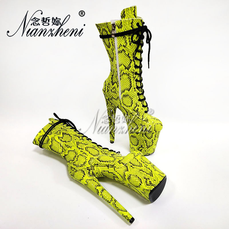 Platform Thin Heels Stripper 8Inch Snake Print Exotic Dancer 20Cm Pole Dance Shoes Nightclub Women's Sexy Show Fetish Ankle Boot