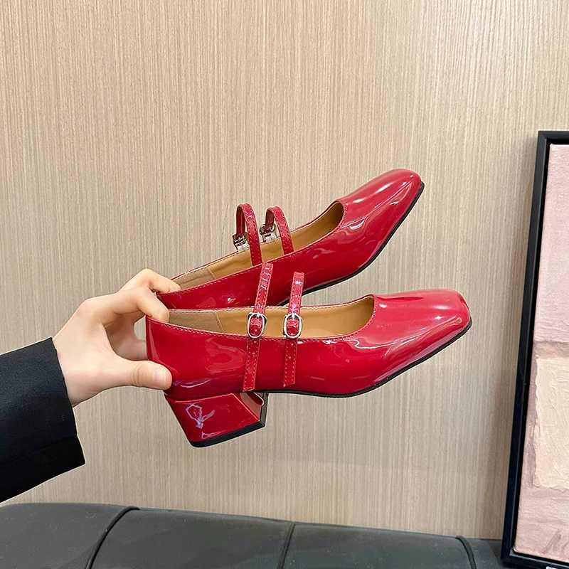 High Quality Spring Womens Mary Jane Shoes Womens Fi Light Square Thick Toe High Heels Womens Elegant Red Ballet Dancer Party Shoes T241024