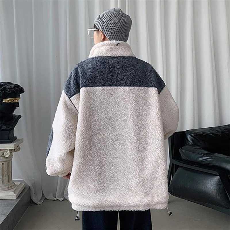 Winter coat mens fashionable warm polar Flce thick coat 2021 loose wild collar cashmere coat plus size mens clothing W241024