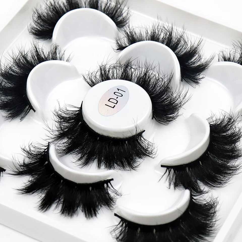 5 pairs of 25mm 3D mink eyelashes loose Russian curls fluffy natural false eyelashes dramatic mink eyelash makeup tools wholesale eyelashesW241024