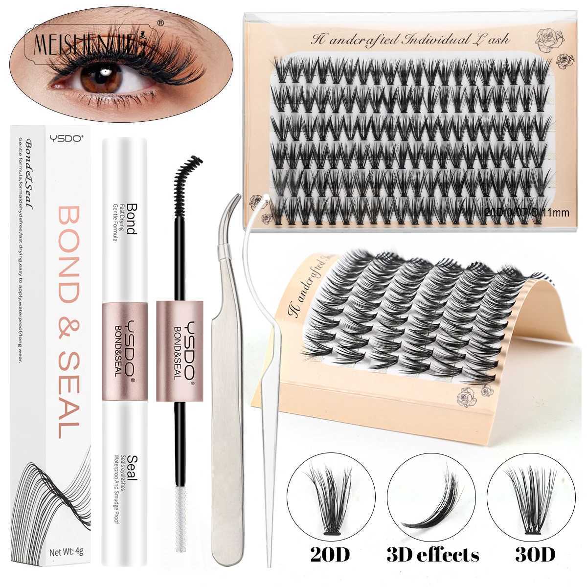 MEISHENJIE DIY Cluster Extended Eyelash Set 120 Individual Eyelash Set Wispy Fluffy False Eyelash with Glue and SqueezeW241024
