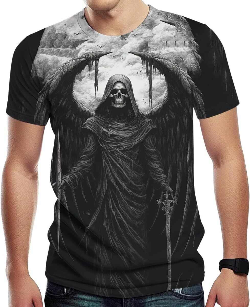 Mens T shirt Trippy Skeleton Cool Graphic Short Sleeve Poker Skull Wings Skull Tee Top tee Casual tops summer clothes cool