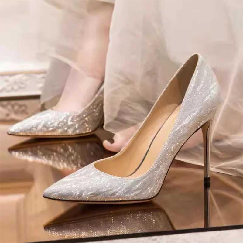 High Quality Luxury Sier Womens Pump Shoes Spring Pointed Toe High Heels Party Wedding Shoes Womens Stiletto High Heels Designer Shoes T241024