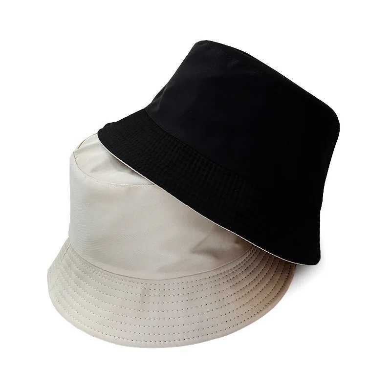 Unisex Hat Black Solid Color Double-Sided Simple Bob Hip Hop Bucket Hat Mens Womens Panama Beach Fishing Sun CapX241025