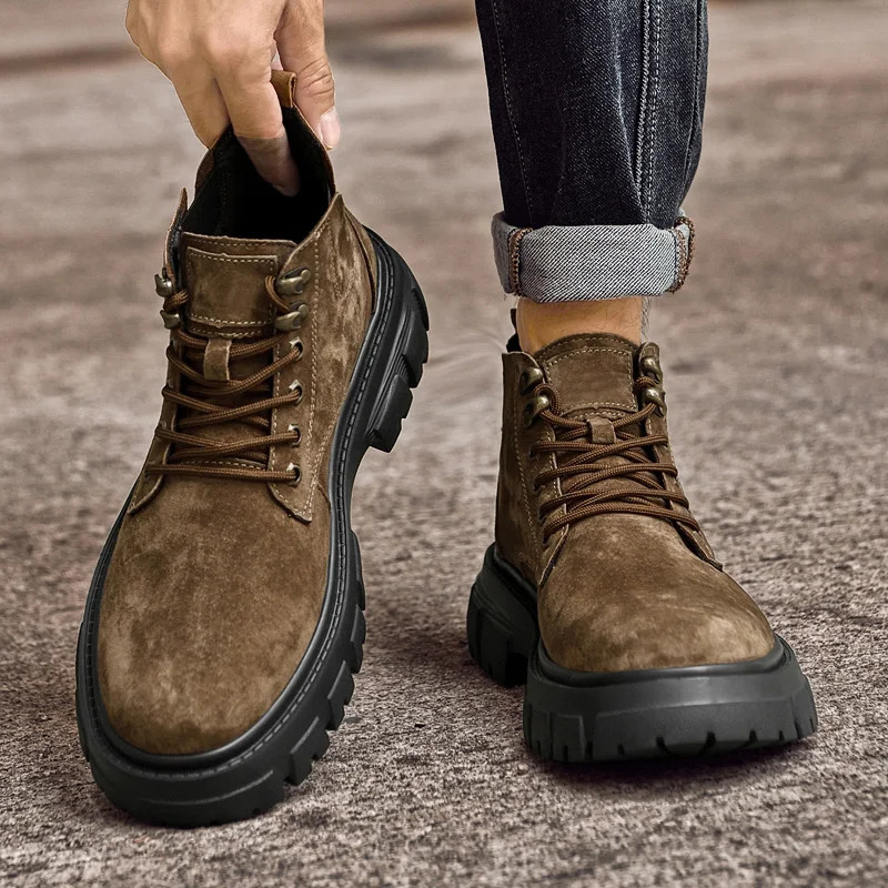 Winter autumn suede boots fashionable style hiking shoes high-end fur motorcycle boots mens outdoor ankle boots 241024