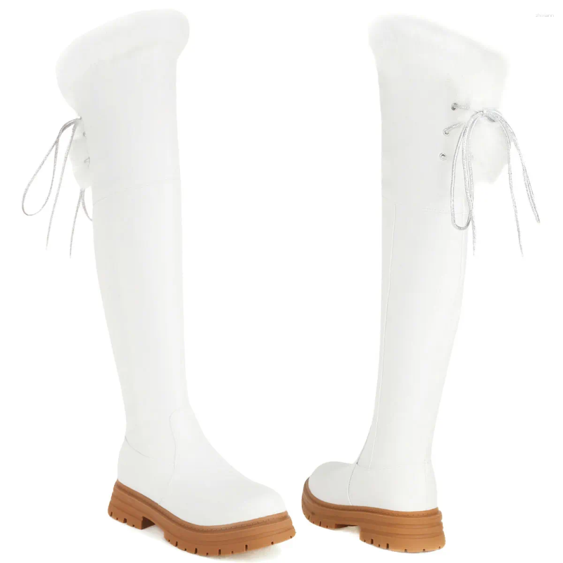 Boots 2024 Winter Pumps Shoes Women Med Heel Over The Knee High Snow Female Round Toe Platform Fashion Sneakers Casual