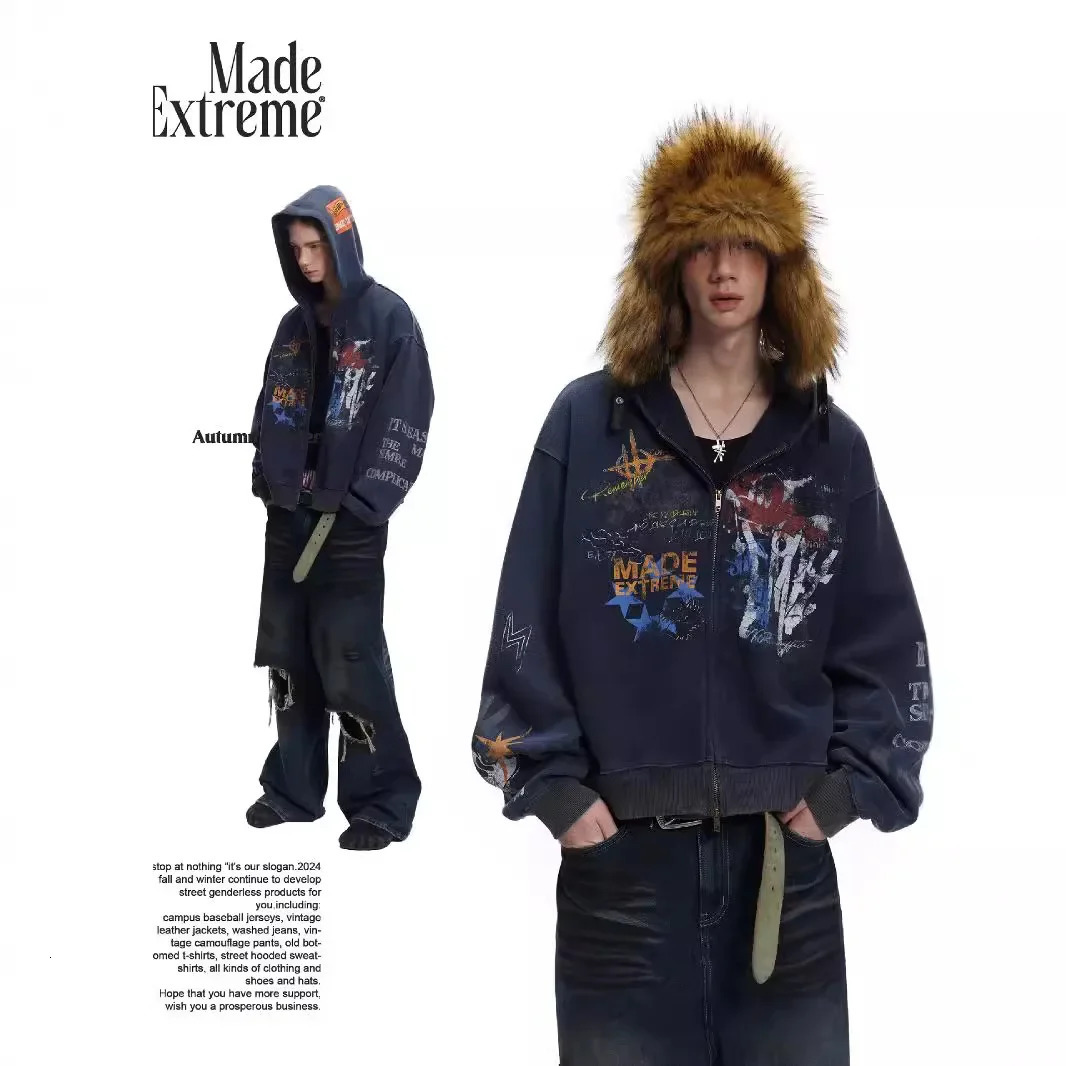 MADE EXTREME Street Hip Hop Graffiti Hoodie Men and Women Spring Autumn Oversize Hooded 241021