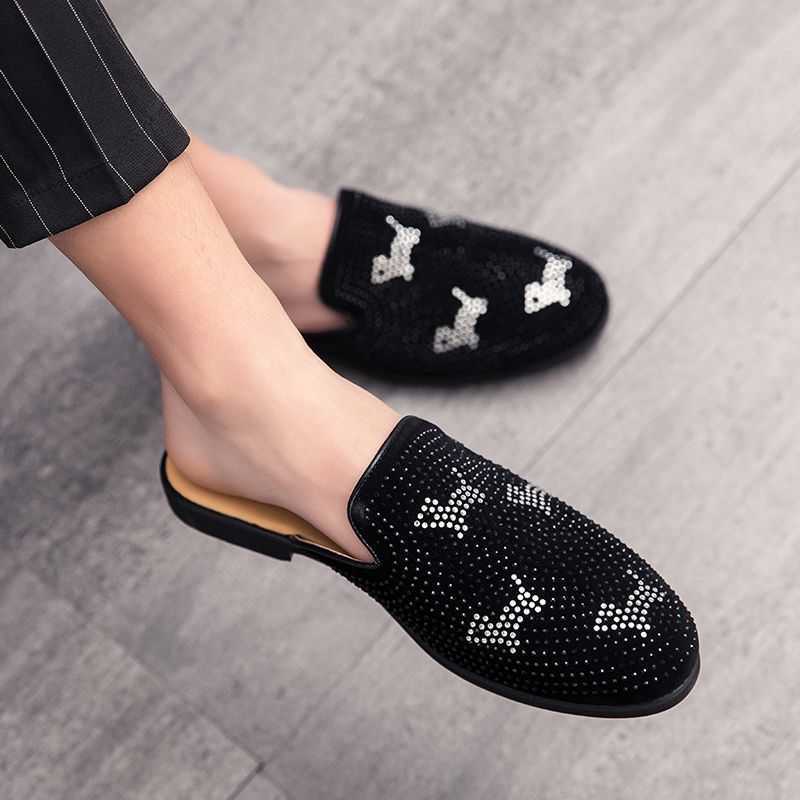 Men Dress Shoes Summer Fashion Trend Leather Shoes Half Drag Sandals British Bean Shoes Lazy People Step Mens Korean Version Casual Shoes 241009