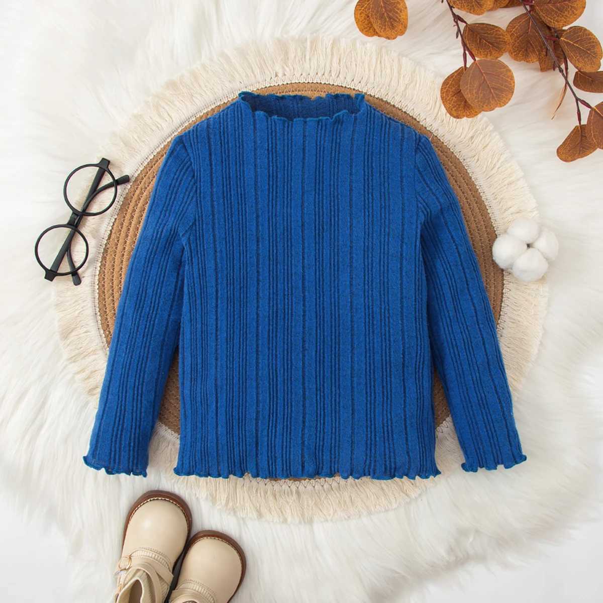 Spring and autumn boys and girls lace round neck long sleeved striped solid color knitted sweater fashionable and warm for children W241025