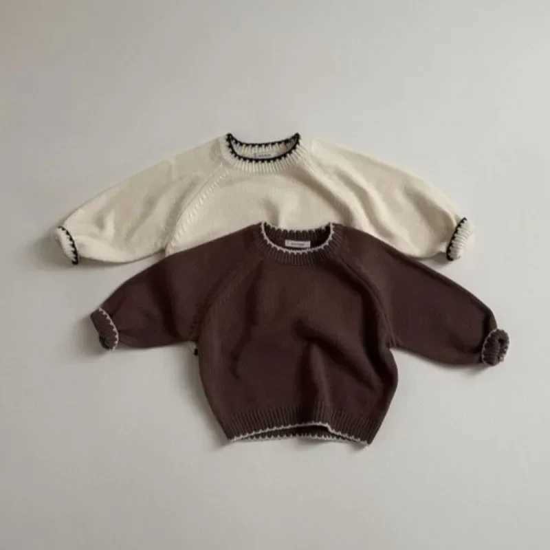 6M-6Y Winter Baby Boy Retro Velvet Sweater Childrens Spring Solid Knitted Loose Top Childrens Soft Thick Knitted Clothing W241025