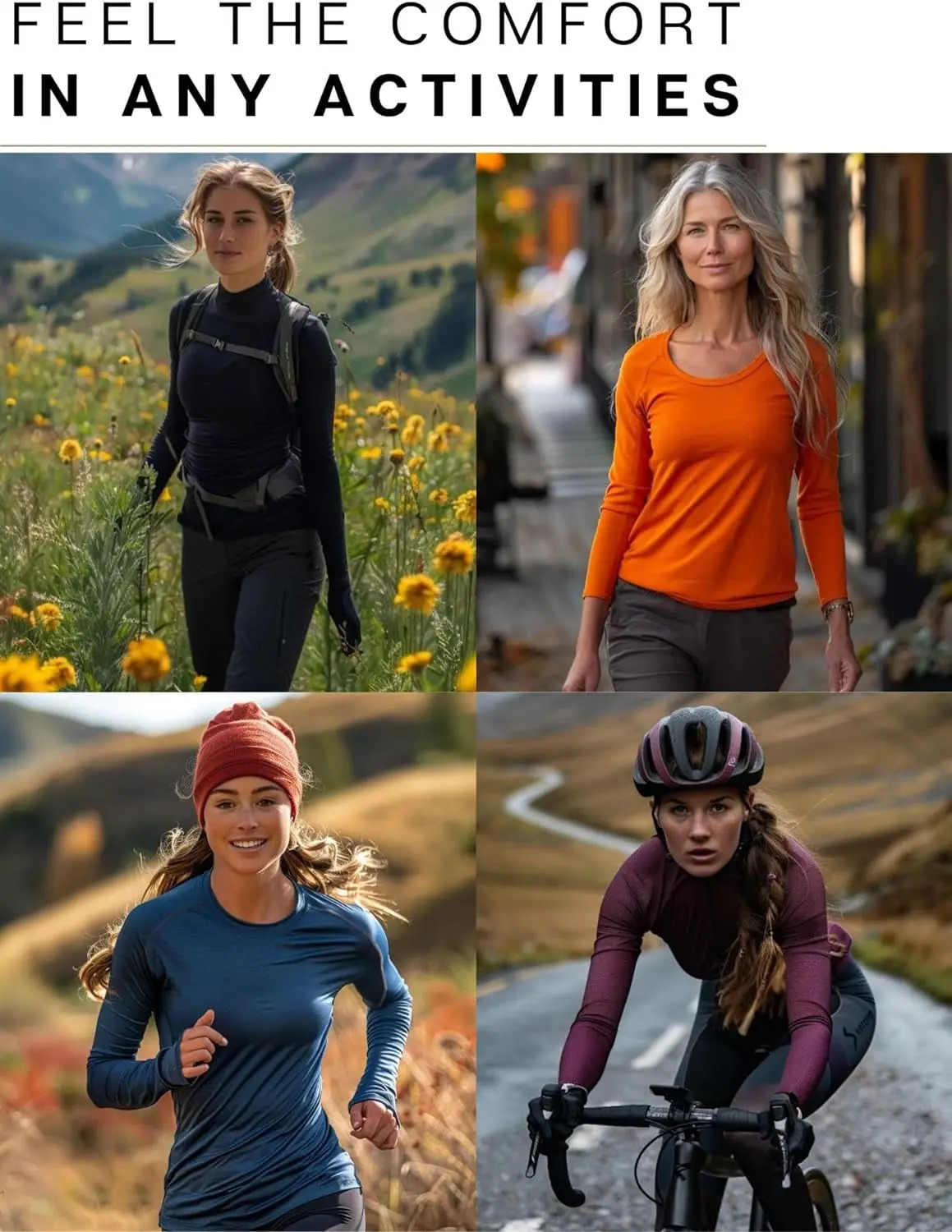 100% Merino Wool Base Layer Women Merino Wool Thermal Underwear Lightweight Long Sleeve Shirt Hiking Wicking Anti-Odor 170G 241024