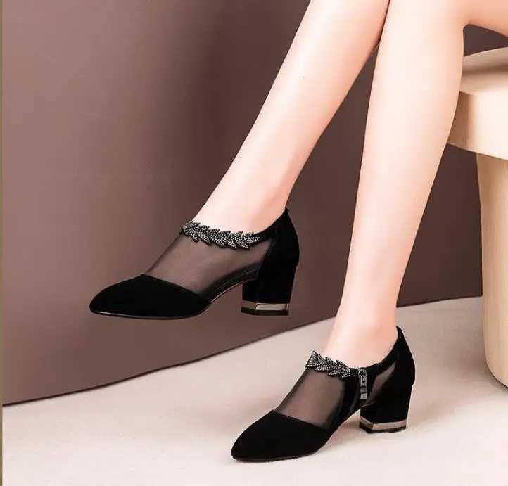 High Quality Summer womens high heels Fi mesh breathable pump Pointed thick high heels womens dress shoes Rhine elegant shoes T241024