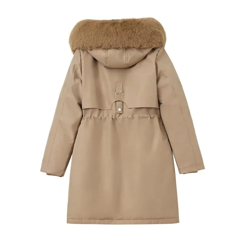 Womens Winter Coat Hooded Thick Artificial Fur Filled Parka Detachable Chiffon Puff Coats Female Black Snow Outerwear 241021