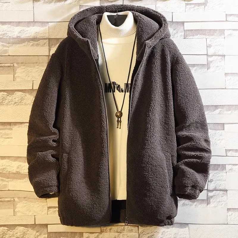 Winter mens wool jacket hooded sweatshirt solid warm jacket mens thick bomber jacket outdoor hooded sweatshirt cashmere parkour jacket W241024