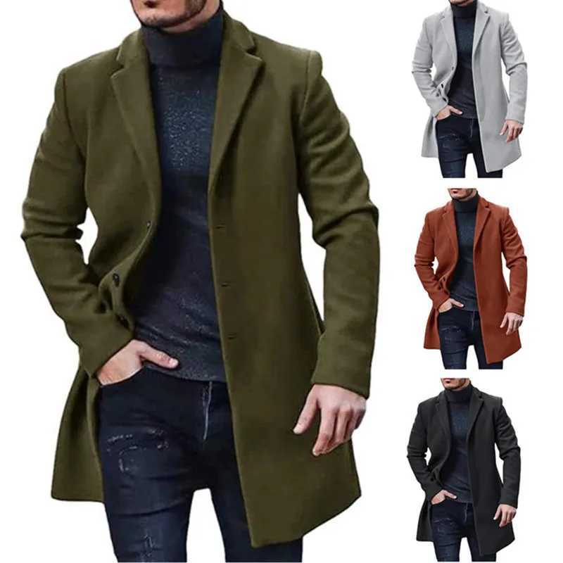 Mens streetwear jacket mens solid color casual jacket and Coats single chest lapel wool mens winter jacket W241024
