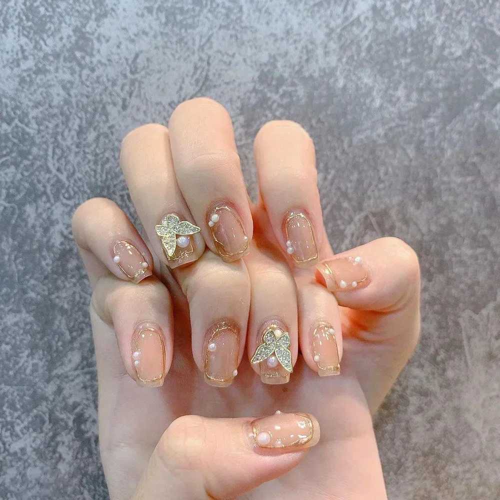24Pcs Green Long Ballerina False Nails Butterfly with Glue Wearable Fake Nails Spring Rhinestones Full Cover Press on Nail TipsXJ241025