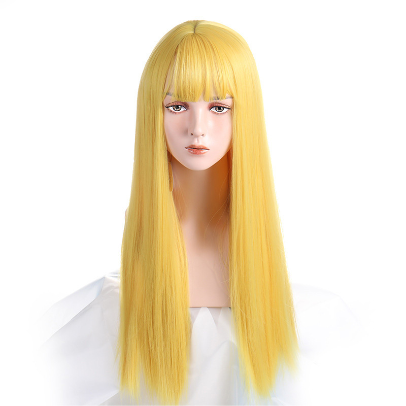 Beauty wig female black long hair full head cover new air bangs simulation long straight hair