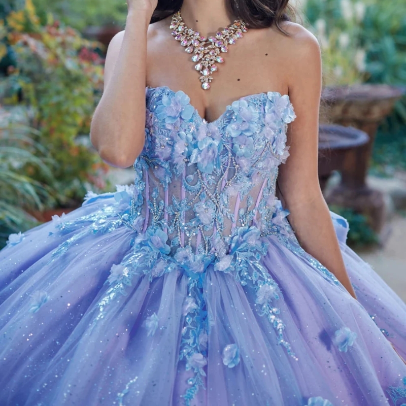 Lilac Shiny Quinceanera Dresses Ball Gown Lace Applique Beading Bow Tull With Cape Birthday Party Sweet 16 Dress Vestidos De XV 15 Anos