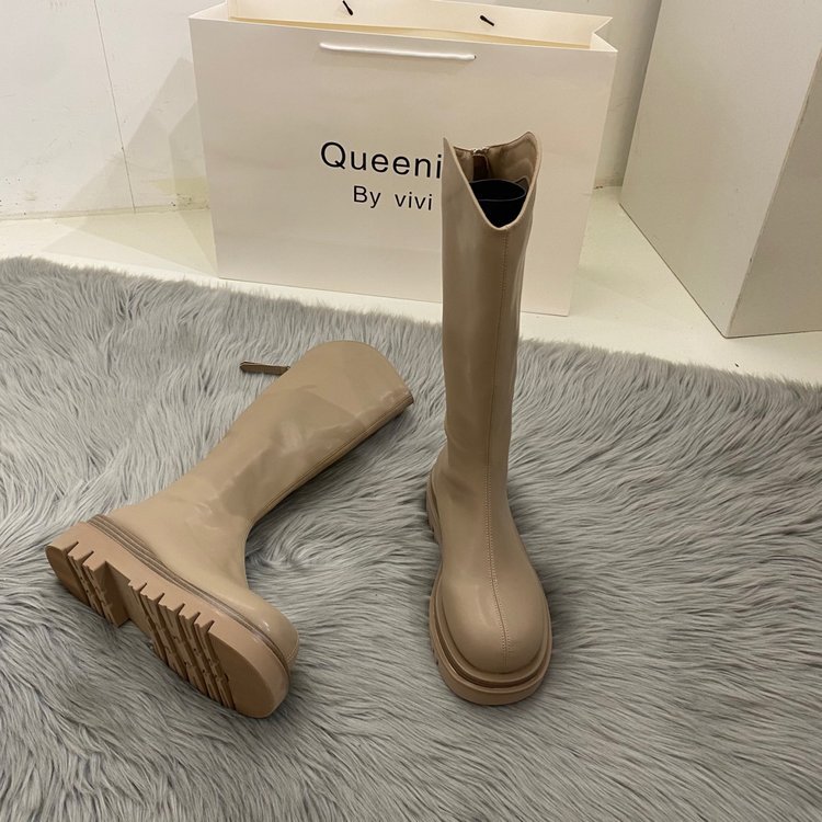 2024 Women's Designer V-Mouth Knee-High Boots, Enhanced Height, White 8100
