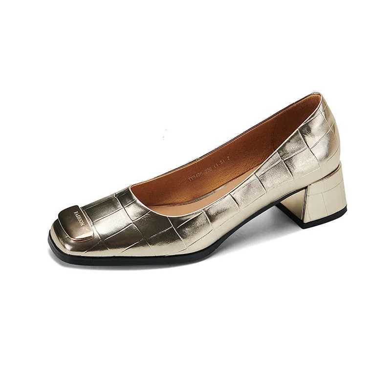 High Quality Autumn New Fi Shallow Mouth Square Head Metal Square Buckle Low Heel Sliding Block - Mary Jane Shoes T241024