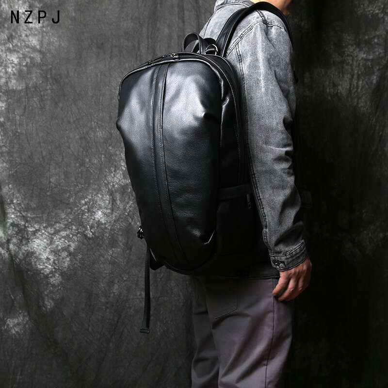 Leather Men's Backpack Natural Cowhide Large Capacity Travel Outdoor Schoolbag Business Computer Bag For 15 Inch Laptop