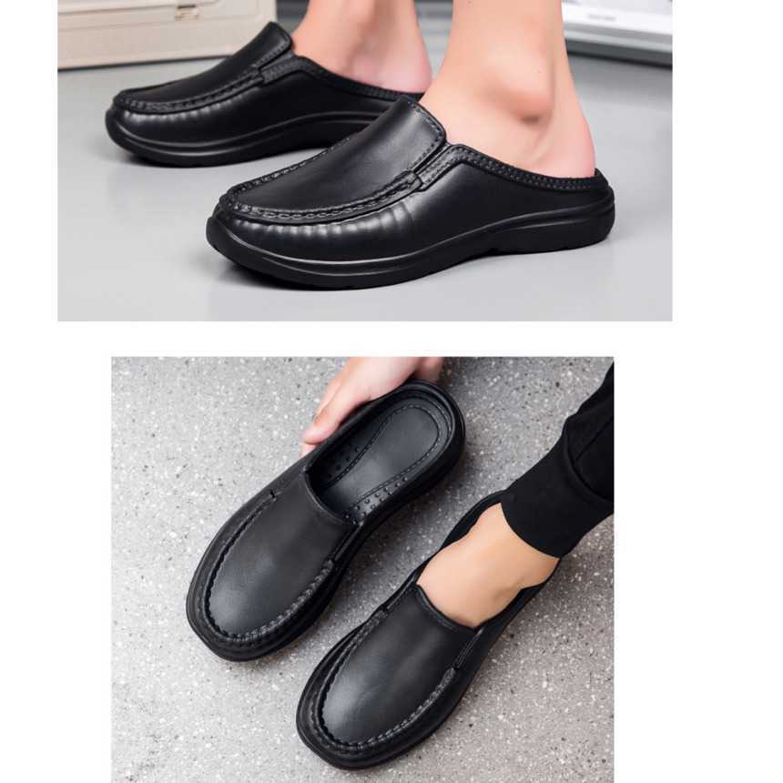 Men Dress Shoes Mens Half Slippers Summer New Style Leather Shoes Lazy Shoes One Foot Sandals Mens Driving Thick Bottom Casual Small Casual Shoes 2410